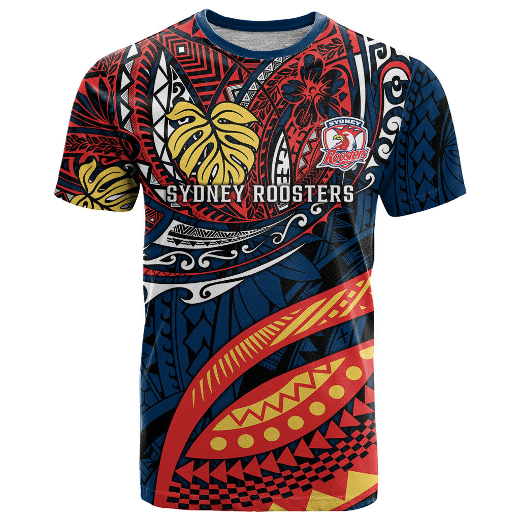 Personalised Sydney Roosters T Shirt Polynesian Tribal Art Style With Aggressive Rooster Mascot