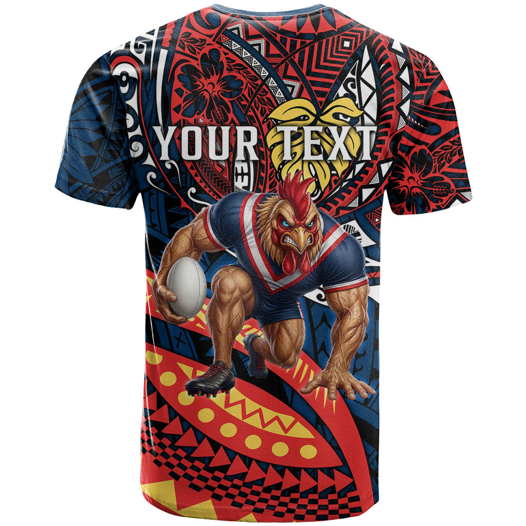 Personalised Sydney Roosters T Shirt Polynesian Tribal Art Style With Aggressive Rooster Mascot