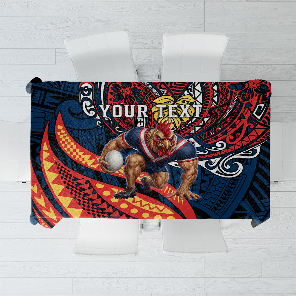 Personalised Sydney Roosters Tablecloth Polynesian Tribal Art Style With Aggressive Rooster Mascot