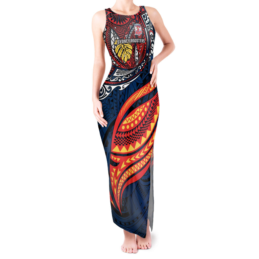 Personalised Sydney Roosters Tank Maxi Dress Polynesian Tribal Art Style With Aggressive Rooster Mascot