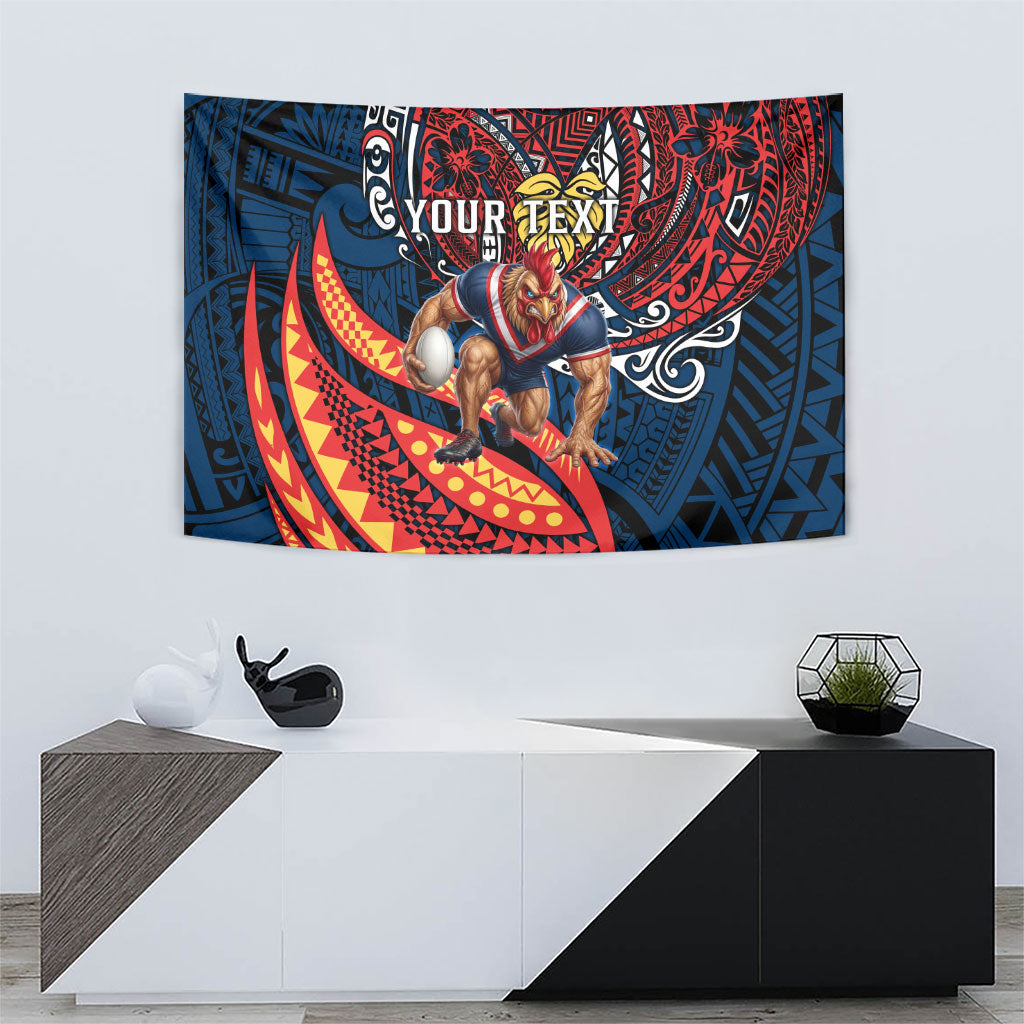 Personalised Sydney Roosters Tapestry Polynesian Tribal Art Style With Aggressive Rooster Mascot