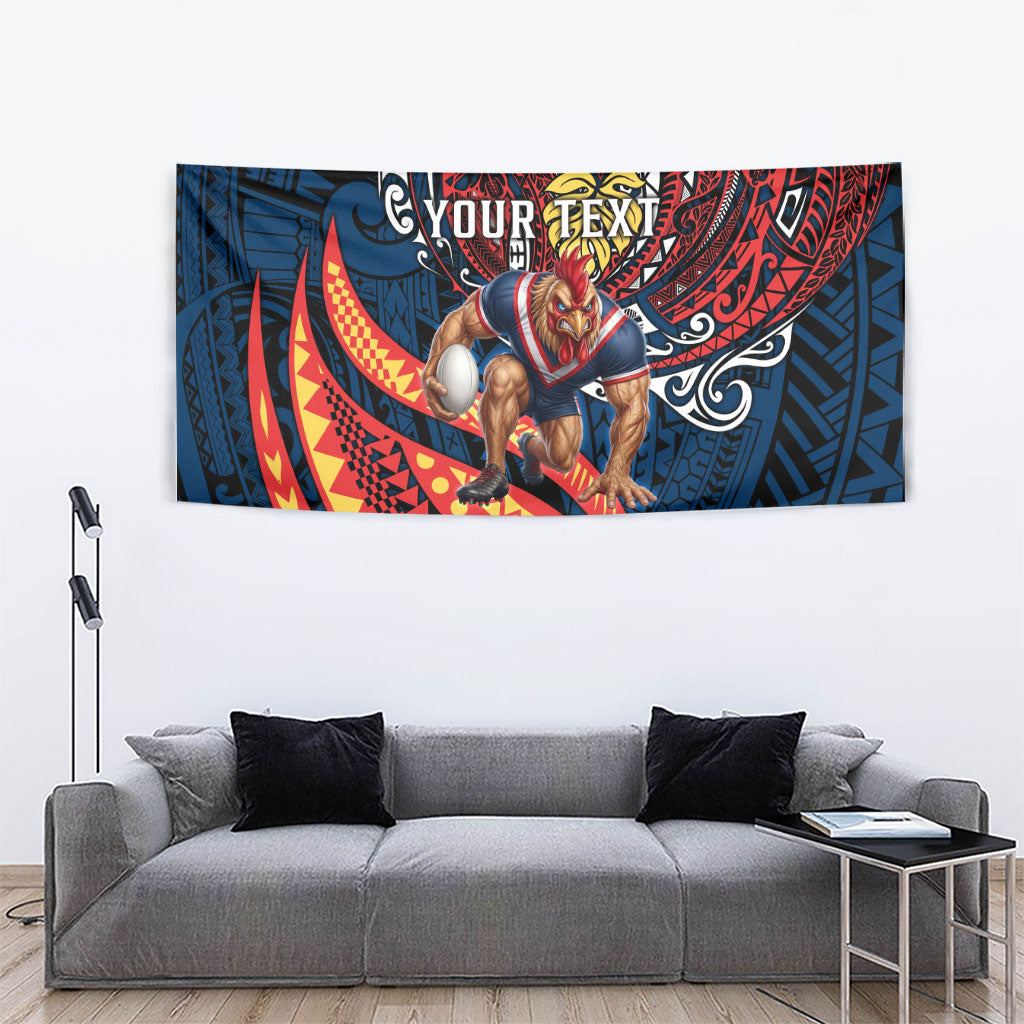 Personalised Sydney Roosters Tapestry Polynesian Tribal Art Style With Aggressive Rooster Mascot