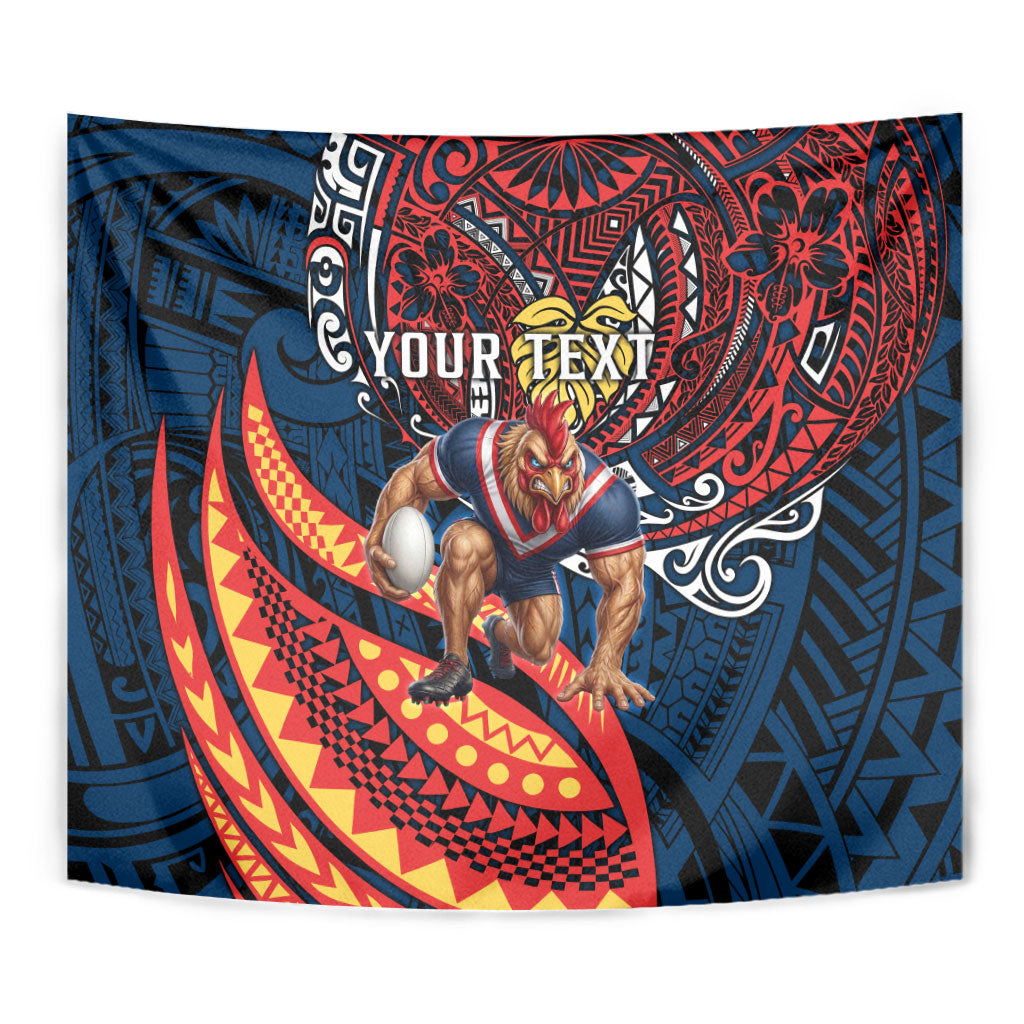 Personalised Sydney Roosters Tapestry Polynesian Tribal Art Style With Aggressive Rooster Mascot