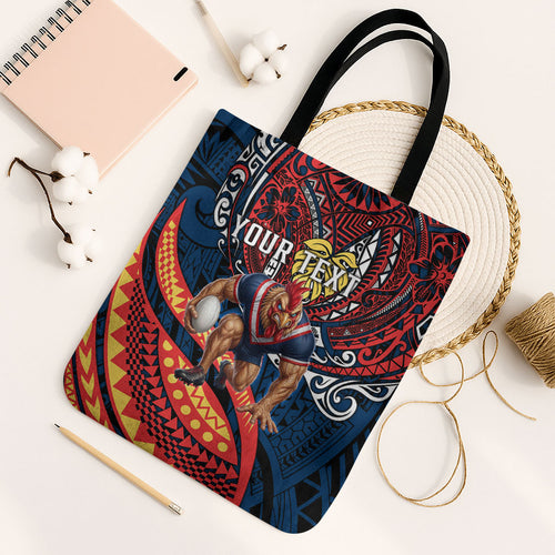 Personalised Sydney Roosters Tote Bag Polynesian Tribal Art Style With Aggressive Rooster Mascot