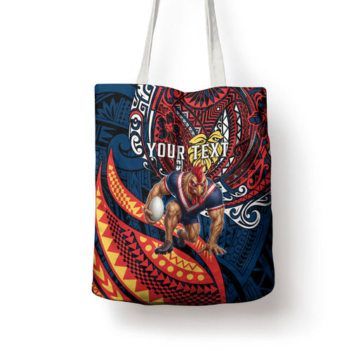 Personalised Sydney Roosters Tote Bag Polynesian Tribal Art Style With Aggressive Rooster Mascot