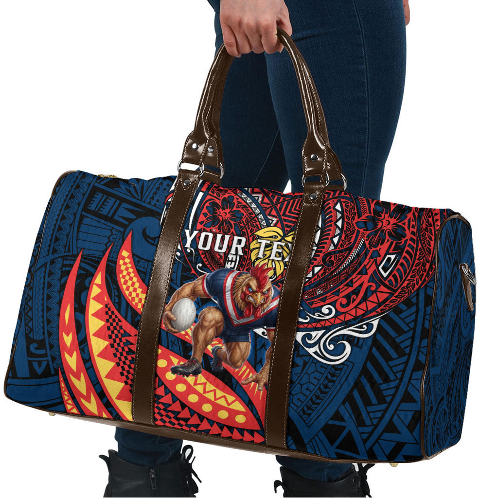 Personalised Sydney Roosters Travel Bag Polynesian Tribal Art Style With Aggressive Rooster Mascot