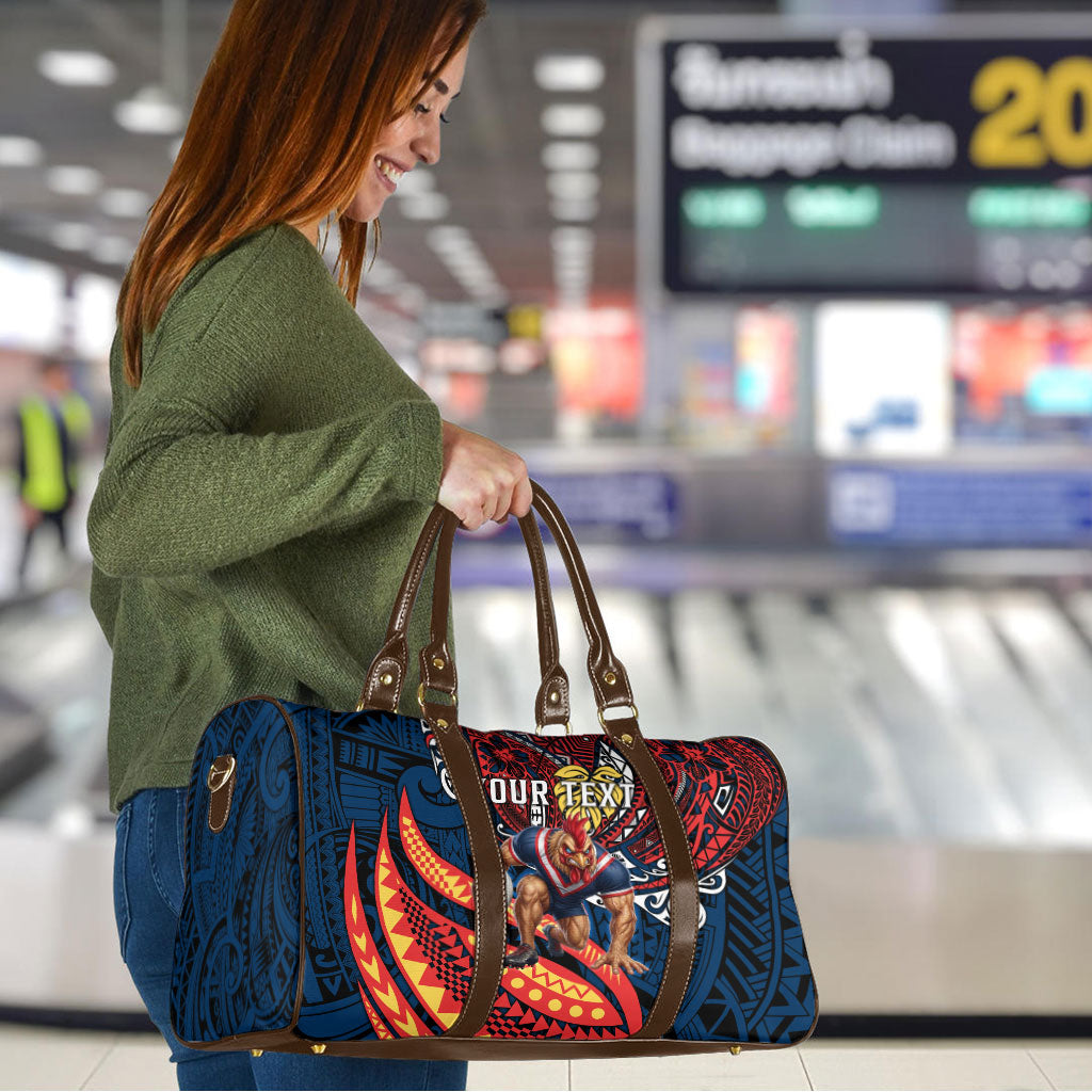 Personalised Sydney Roosters Travel Bag Polynesian Tribal Art Style With Aggressive Rooster Mascot
