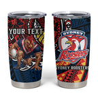 Personalised Sydney Roosters Tumbler Cup Polynesian Tribal Art Style With Aggressive Rooster Mascot