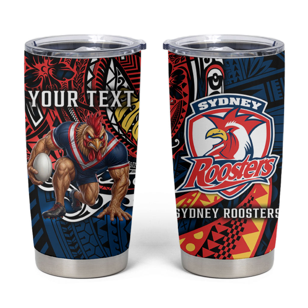Personalised Sydney Roosters Tumbler Cup Polynesian Tribal Art Style With Aggressive Rooster Mascot
