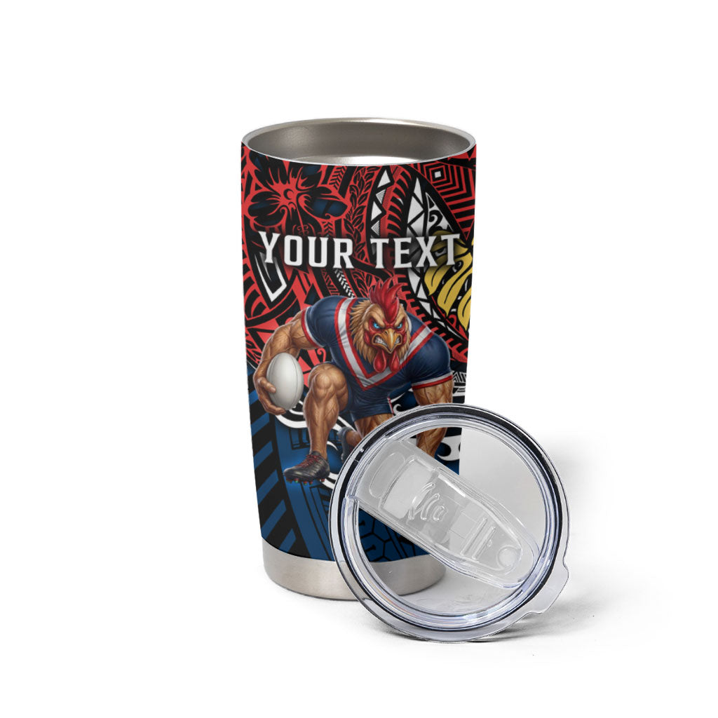 Personalised Sydney Roosters Tumbler Cup Polynesian Tribal Art Style With Aggressive Rooster Mascot