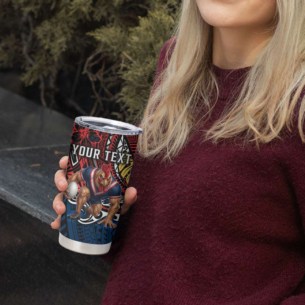 Personalised Sydney Roosters Tumbler Cup Polynesian Tribal Art Style With Aggressive Rooster Mascot