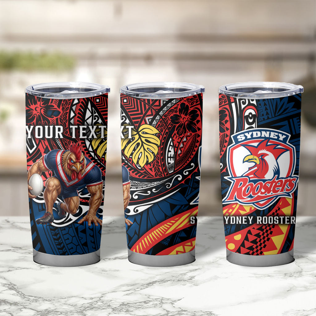 Personalised Sydney Roosters Tumbler Cup Polynesian Tribal Art Style With Aggressive Rooster Mascot