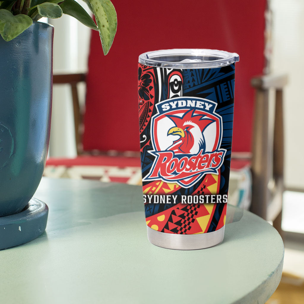 Personalised Sydney Roosters Tumbler Cup Polynesian Tribal Art Style With Aggressive Rooster Mascot