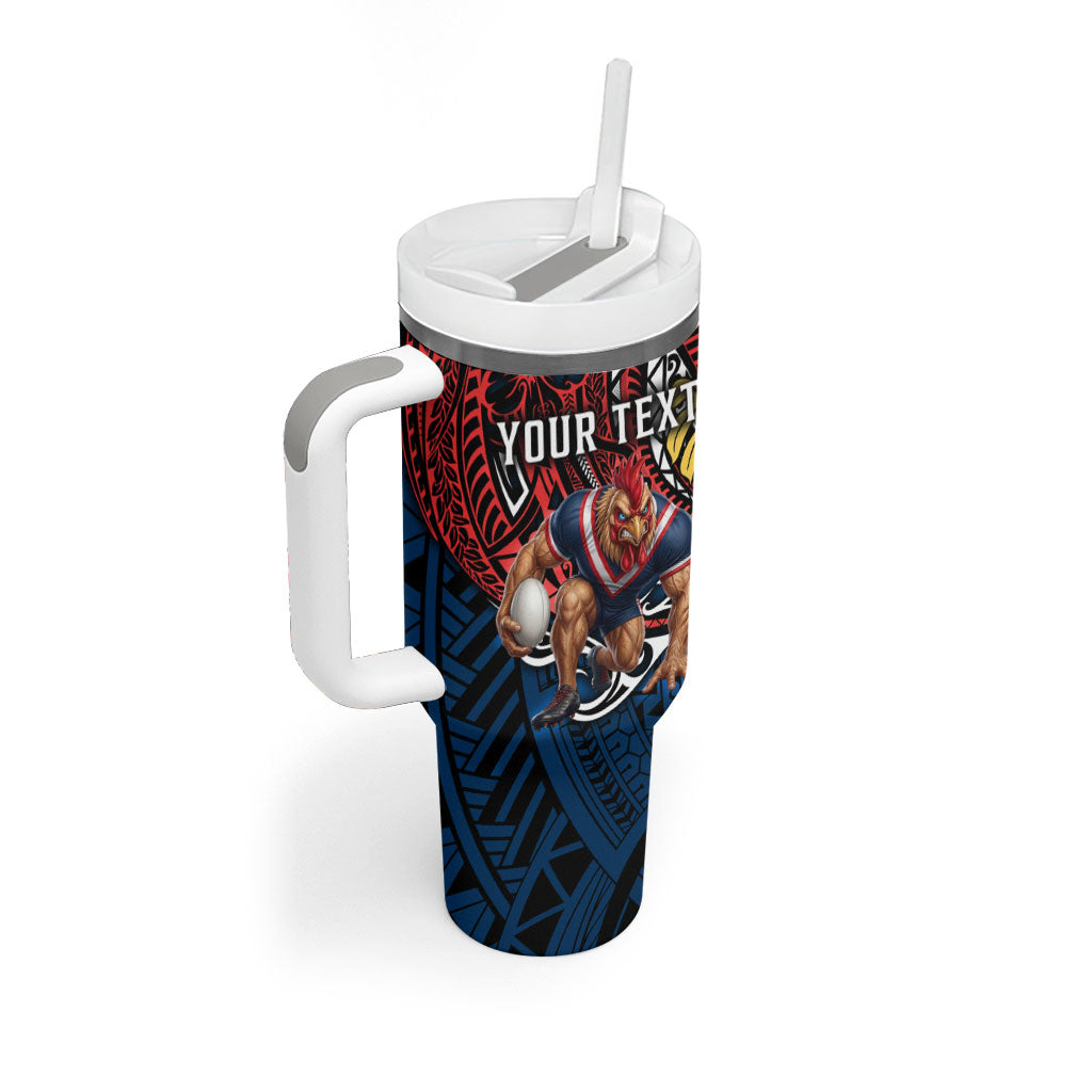 Personalised Sydney Roosters Tumbler With Handle Polynesian Tribal Art Style With Aggressive Rooster Mascot