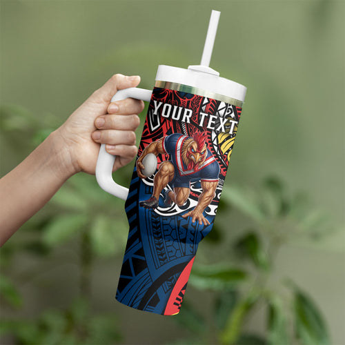 Personalised Sydney Roosters Tumbler With Handle Polynesian Tribal Art Style With Aggressive Rooster Mascot