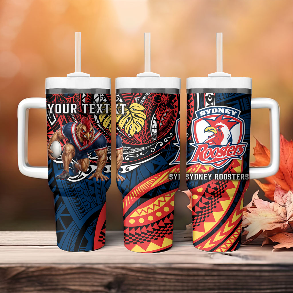 Personalised Sydney Roosters Tumbler With Handle Polynesian Tribal Art Style With Aggressive Rooster Mascot