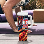 Personalised Sydney Roosters Tumbler With Handle Polynesian Tribal Art Style With Aggressive Rooster Mascot