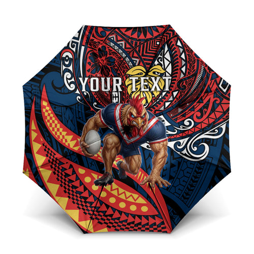 Personalised Sydney Roosters Umbrella Polynesian Tribal Art Style With Aggressive Rooster Mascot