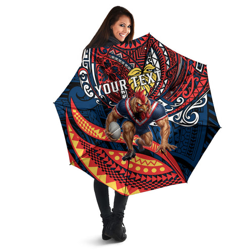 Personalised Sydney Roosters Umbrella Polynesian Tribal Art Style With Aggressive Rooster Mascot