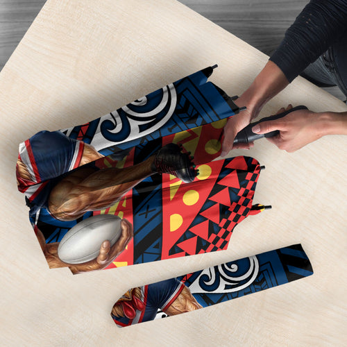 Personalised Sydney Roosters Umbrella Polynesian Tribal Art Style With Aggressive Rooster Mascot