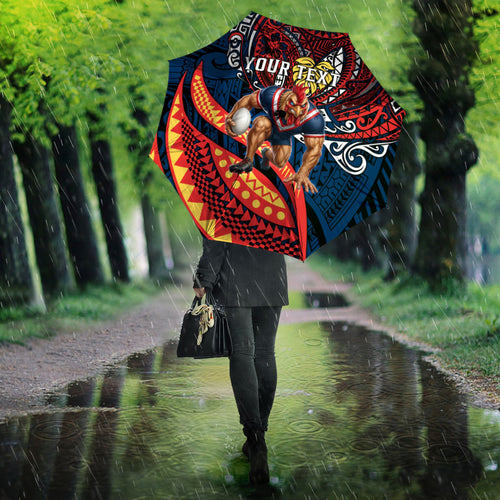 Personalised Sydney Roosters Umbrella Polynesian Tribal Art Style With Aggressive Rooster Mascot