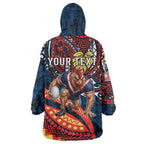 Personalised Sydney Roosters Wearable Blanket Hoodie Polynesian Tribal Art Style With Aggressive Rooster Mascot