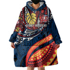 Personalised Sydney Roosters Wearable Blanket Hoodie Polynesian Tribal Art Style With Aggressive Rooster Mascot