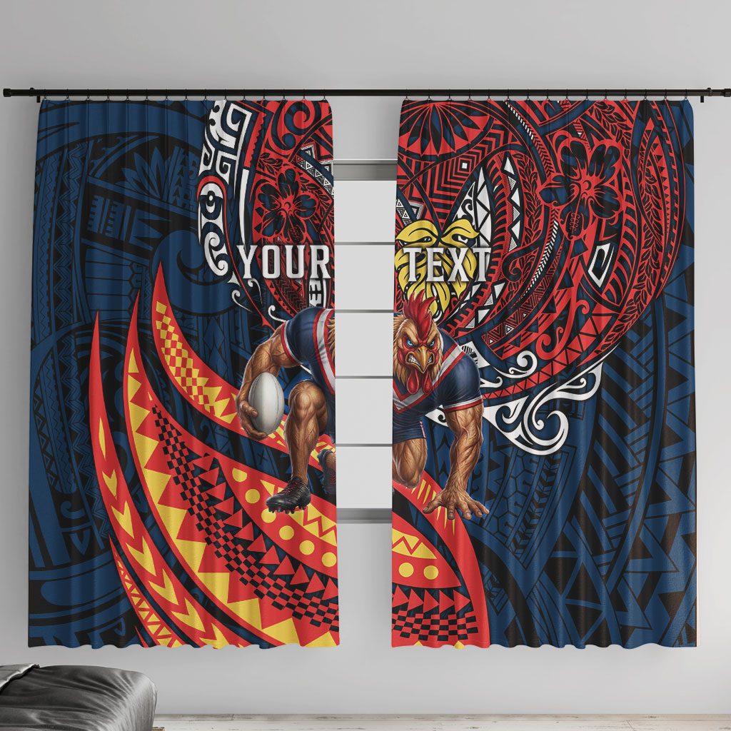 Personalised Sydney Roosters Window Curtain Polynesian Tribal Art Style With Aggressive Rooster Mascot