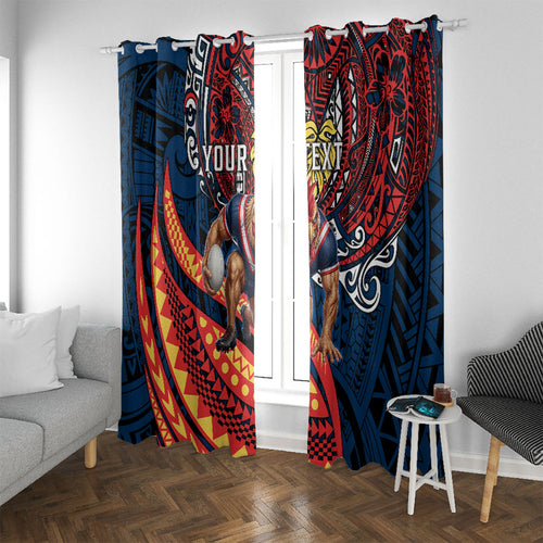 Personalised Sydney Roosters Window Curtain Polynesian Tribal Art Style With Aggressive Rooster Mascot