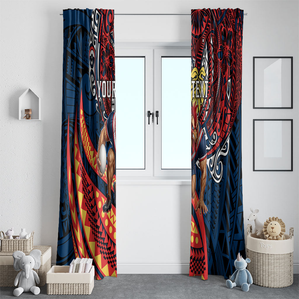 Personalised Sydney Roosters Window Curtain Polynesian Tribal Art Style With Aggressive Rooster Mascot