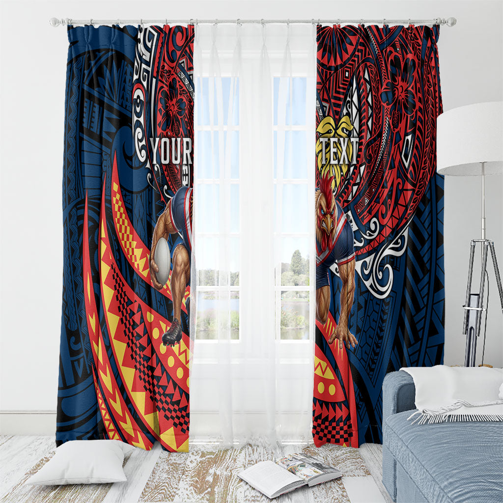 Personalised Sydney Roosters Window Curtain Polynesian Tribal Art Style With Aggressive Rooster Mascot