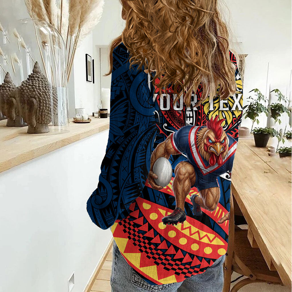 Personalised Sydney Roosters Women Casual Shirt Polynesian Tribal Art Style With Aggressive Rooster Mascot