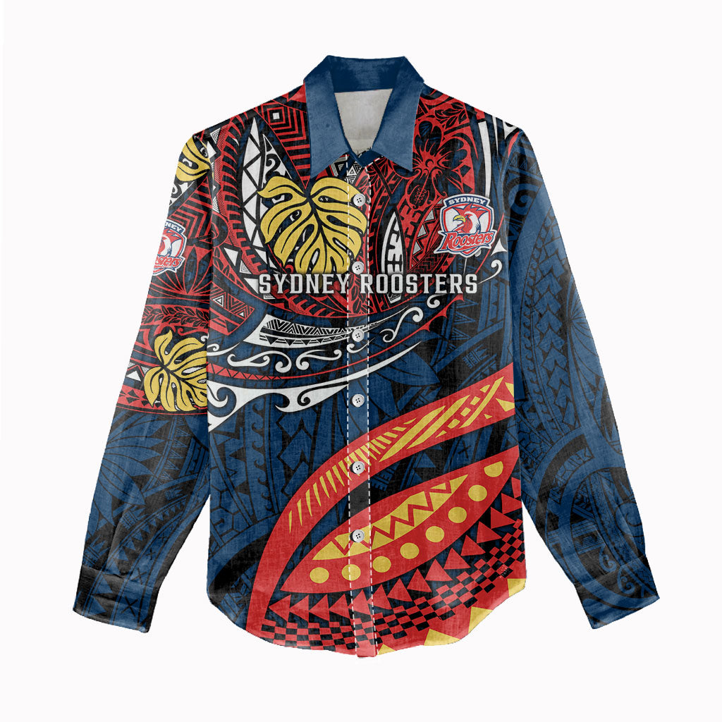 Personalised Sydney Roosters Women Casual Shirt Polynesian Tribal Art Style With Aggressive Rooster Mascot