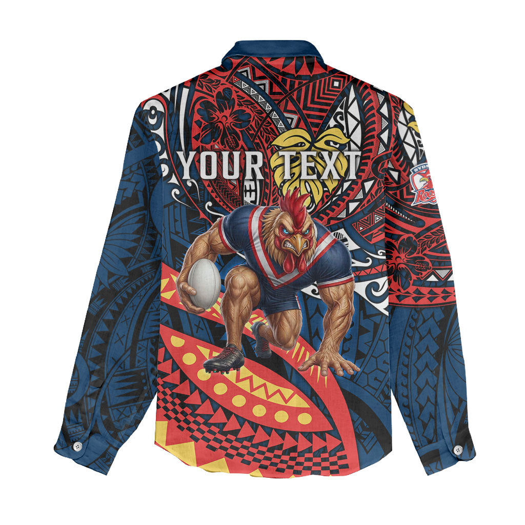 Personalised Sydney Roosters Women Casual Shirt Polynesian Tribal Art Style With Aggressive Rooster Mascot