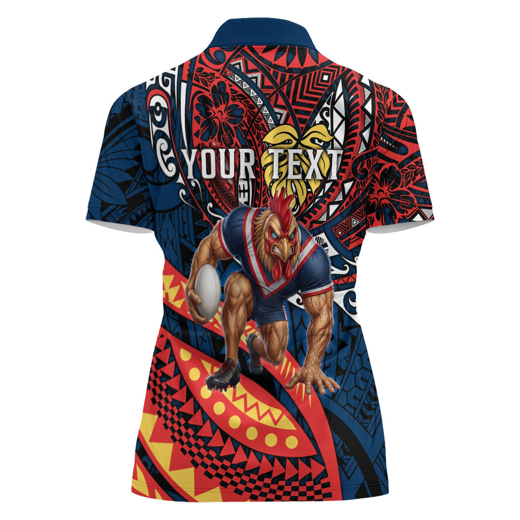 Personalised Sydney Roosters Women Polo Shirt Polynesian Tribal Art Style With Aggressive Rooster Mascot