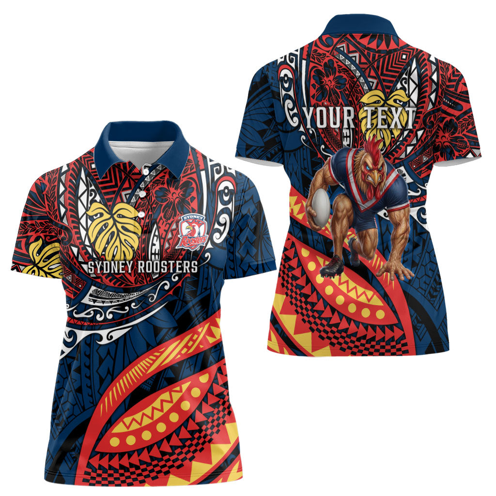 Personalised Sydney Roosters Women Polo Shirt Polynesian Tribal Art Style With Aggressive Rooster Mascot