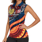 Personalised Sydney Roosters Women Sleeveless Polo Shirt Polynesian Tribal Art Style With Aggressive Rooster Mascot