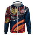 Personalised Sydney Roosters Zip Hoodie Polynesian Tribal Art Style With Aggressive Rooster Mascot