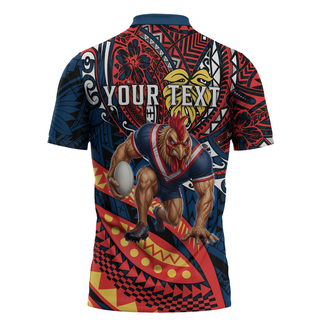 Personalised Sydney Roosters Zipper Polo Shirt Polynesian Tribal Art Style With Aggressive Rooster Mascot