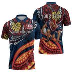 Personalised Sydney Roosters Zipper Polo Shirt Polynesian Tribal Art Style With Aggressive Rooster Mascot