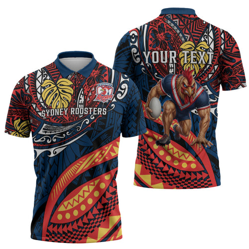 Personalised Sydney Roosters Zipper Polo Shirt Polynesian Tribal Art Style With Aggressive Rooster Mascot