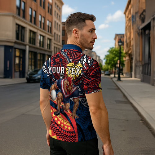 Personalised Sydney Roosters Zipper Polo Shirt Polynesian Tribal Art Style With Aggressive Rooster Mascot