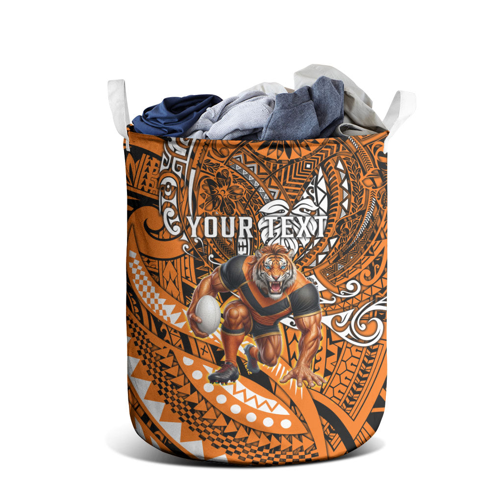 Personalised Wests Tigers Laundry Basket Polynesian Tribal Art Style With Powerful Tiger Mascot