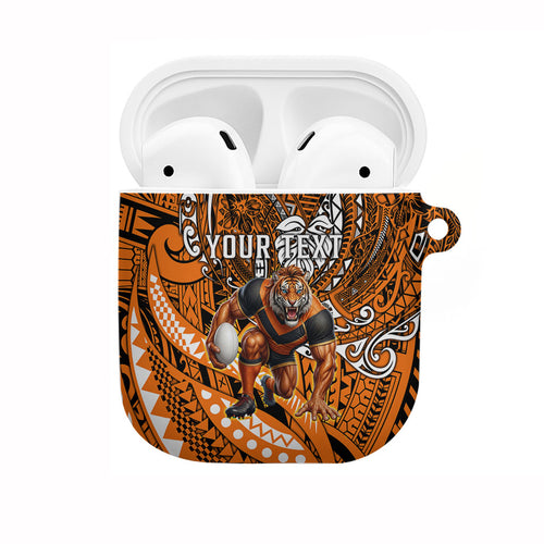 Personalised Wests Tigers AirPods Case Polynesian Tribal Art Style With Powerful Tiger Mascot