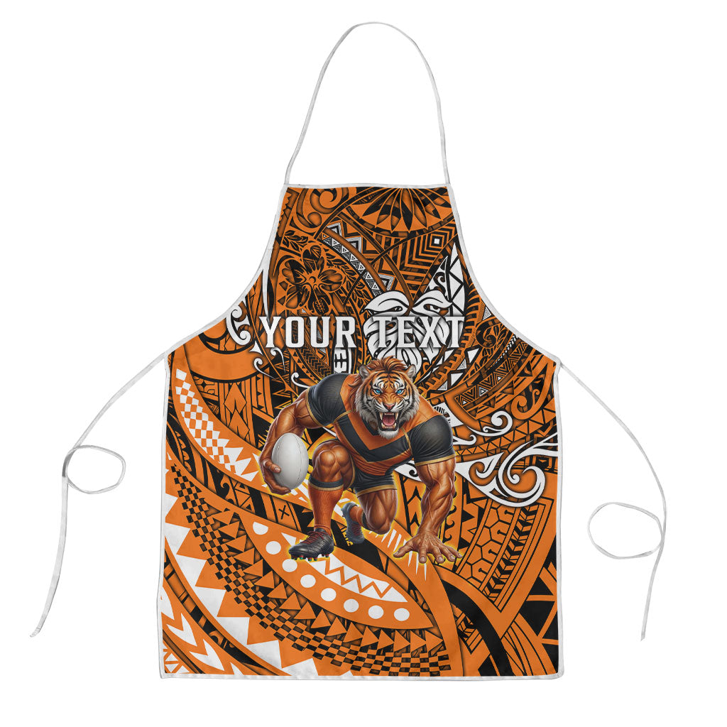 Personalised Wests Tigers Apron Polynesian Tribal Art Style With Powerful Tiger Mascot