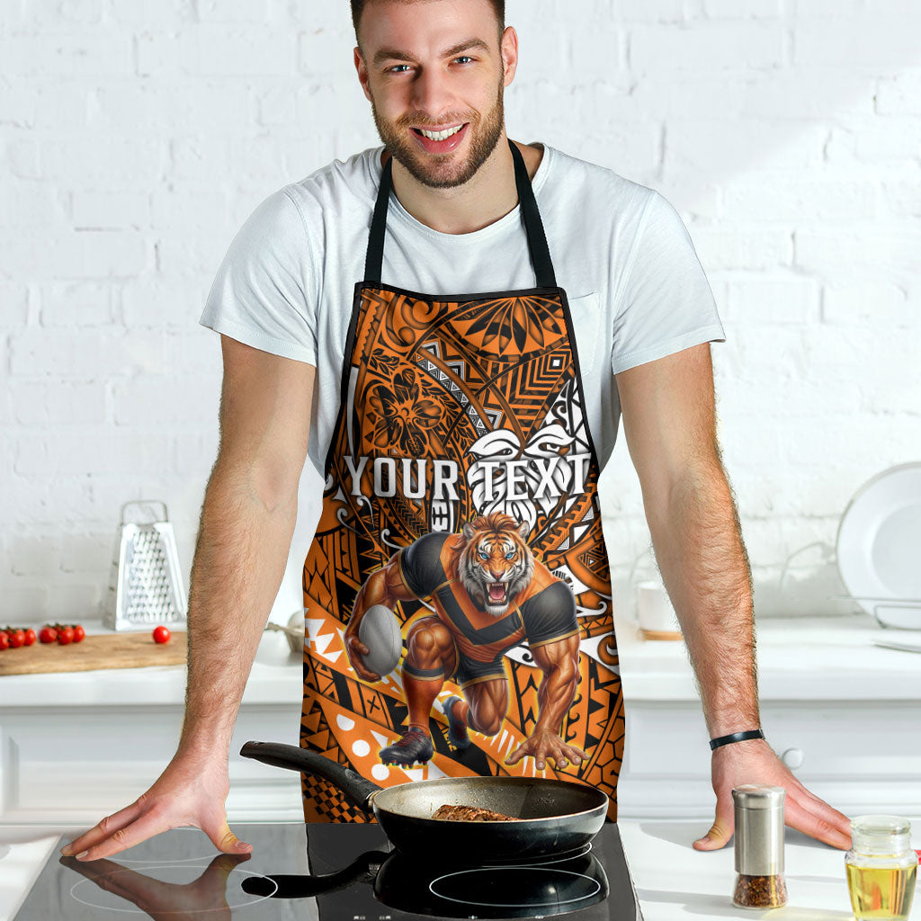 Personalised Wests Tigers Apron Polynesian Tribal Art Style With Powerful Tiger Mascot