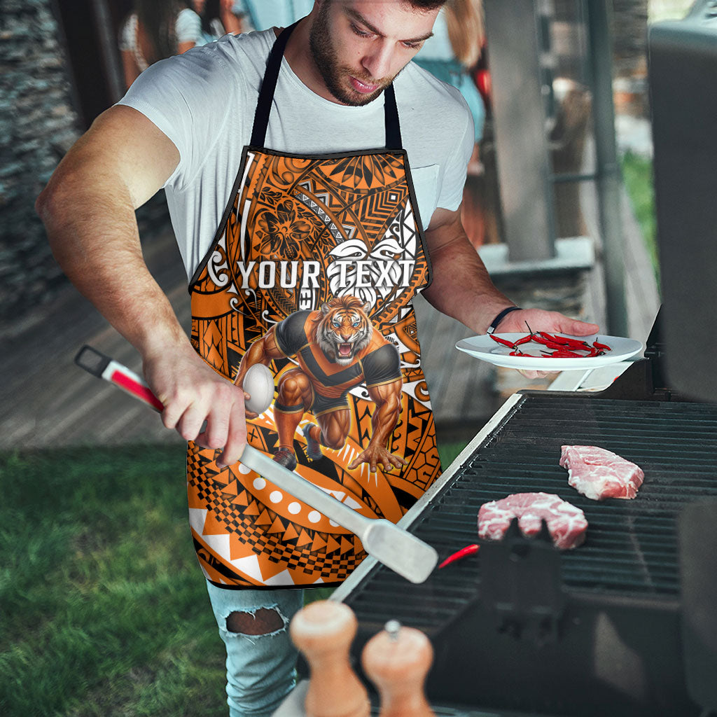 Personalised Wests Tigers Apron Polynesian Tribal Art Style With Powerful Tiger Mascot