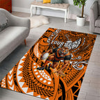 Personalised Wests Tigers Area Rug Polynesian Tribal Art Style With Powerful Tiger Mascot