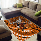 Personalised Wests Tigers Area Rug Polynesian Tribal Art Style With Powerful Tiger Mascot