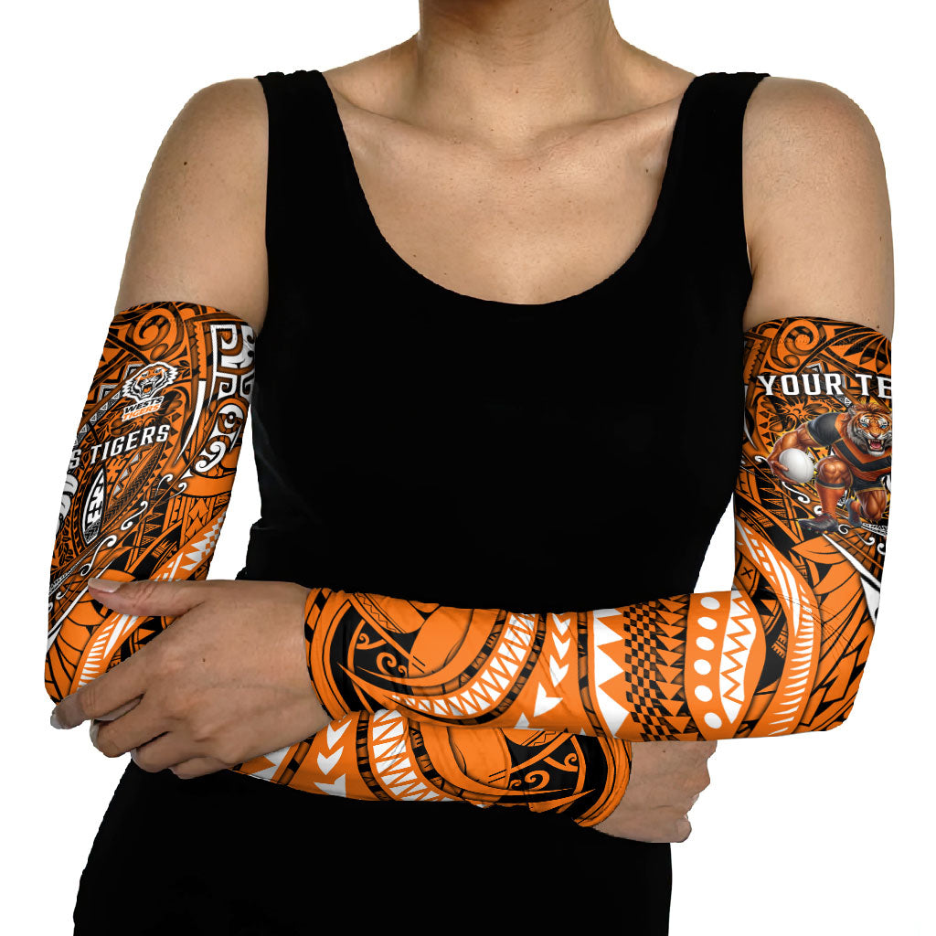 Personalised Wests Tigers Arm Sleeves Polynesian Tribal Art Style With Powerful Tiger Mascot